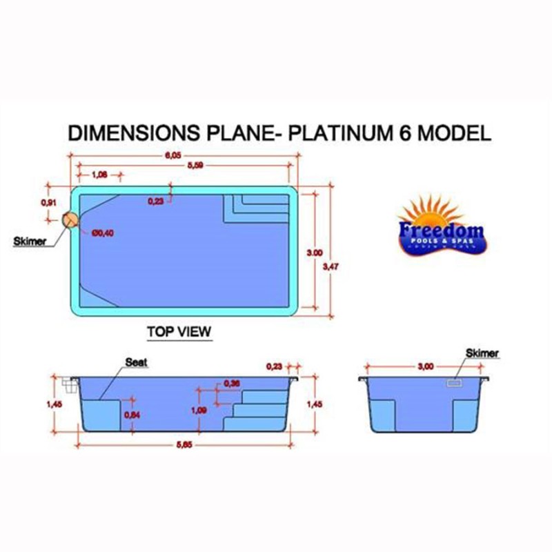 Platinum 6 - Dimensions: 6.07m x 3.46m Depth: 1.45m Platinum 6 - Dimensions: 6.07m x 3.46m Depth: 1.45m